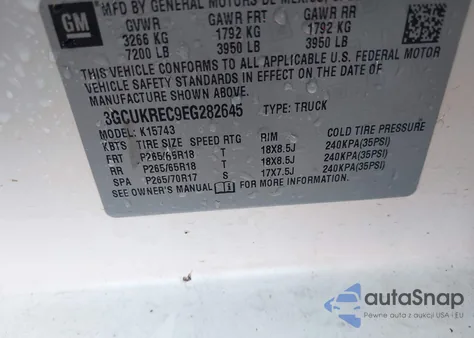 2014 Chevrolet Silverado K1500 Lt from USA, damaged, VIN 3GCUKREC9EG282645